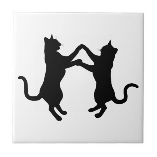Dancing Cats Silhouettes Ceramic Tile