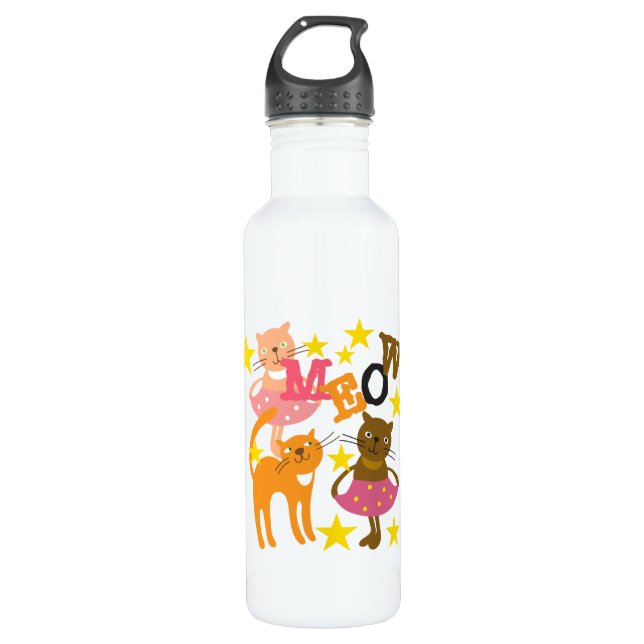 Dancing Cats Stainless Steel Water Bottle (Front)