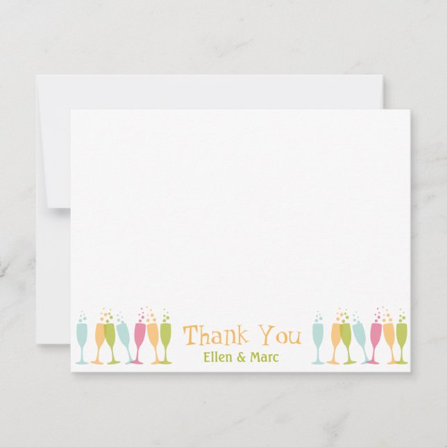 Dancing champagne glasses color bubbly thank you (Front)