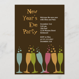 Dancing champagne glasses colorful bubbly holiday invitation