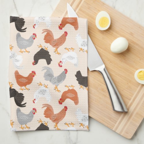 Dancing Chickens Pattern Kitchen Towel