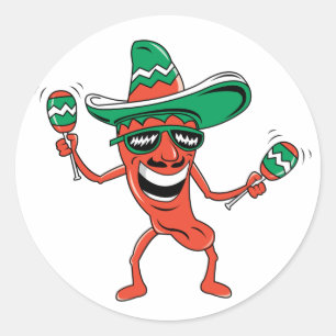Dancing Chili Pepper Classic Round Sticker