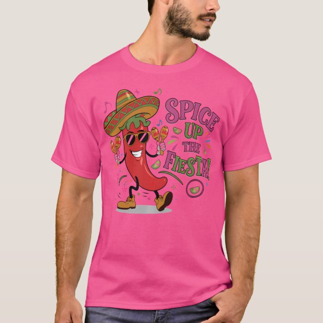 Dancing Chili Pepper Sombrero Maracas Cinco De May T-Shirt (Front)