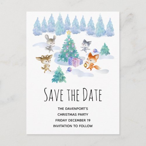 Dancing Christmas Forest Animals Save the Date Invitation Postcard