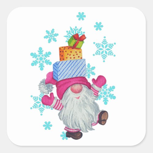 Dancing Christmas Gnome T_Shirt Grocery Bag Classi Square Sticker
