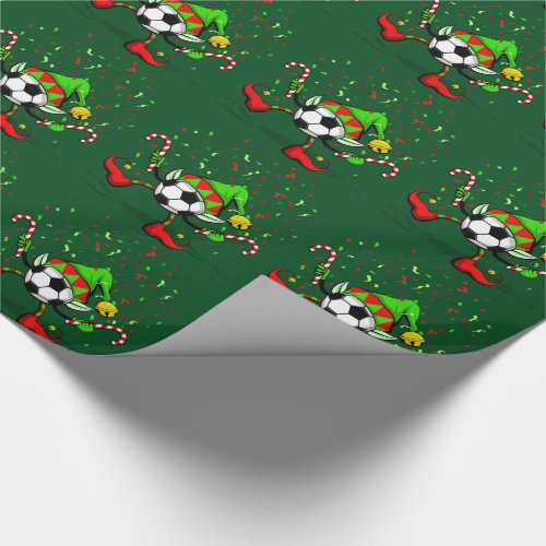 Dancing Christmas Soccer Elf Wrapping Paper