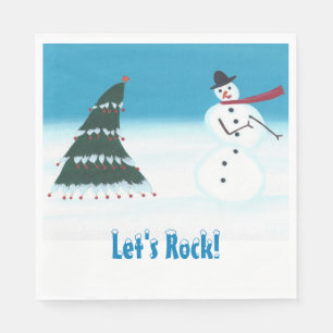 Dancing Christmas Tree Snowman Let's Rock Napkins