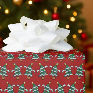 Dancing Christmas Trees Xmas Pixel Art Pattern Wrapping Paper