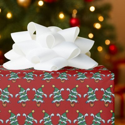 Dancing Christmas Trees Xmas Pixel Art Pattern Wrapping Paper