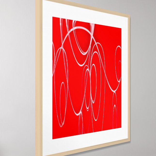 Dancing circles in red and white  framed art (Framed Angled)