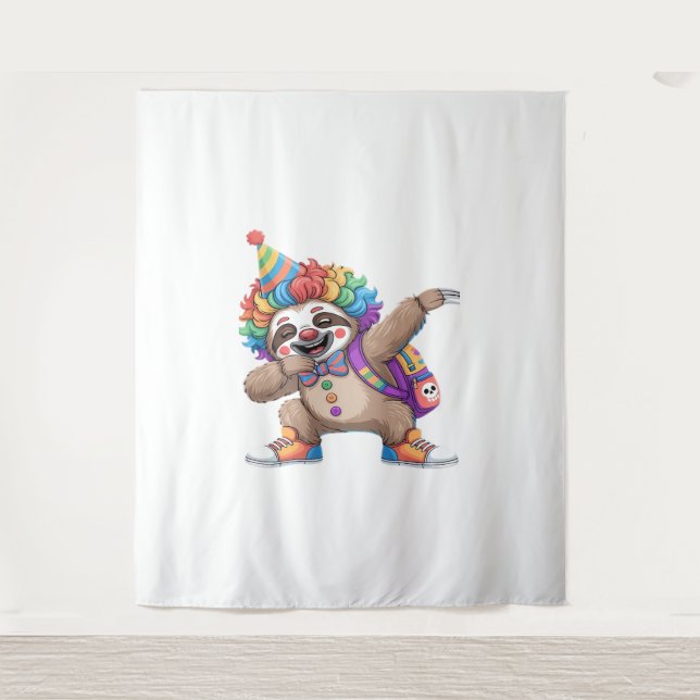 Dancing Clown Dabbing Spooky Halloween sloth Overs Tapestry (Front)