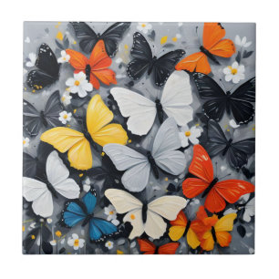Dancing Colorful Butterfly Acrylic Art, Ceramic Tile