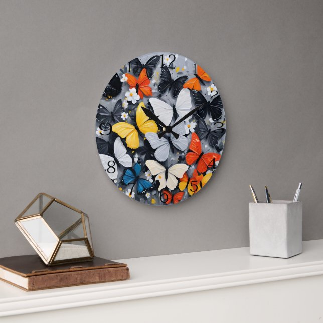 Dancing Colorful Butterfly Acrylic Art, Large Clock (Office)