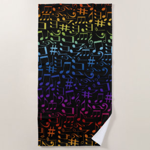 Dancing Colorful Music Notes Musician Music Lovers Beach Towel