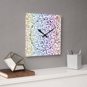 Dancing Colorful Music Notes Musician Music Lovers Square Wall Clock