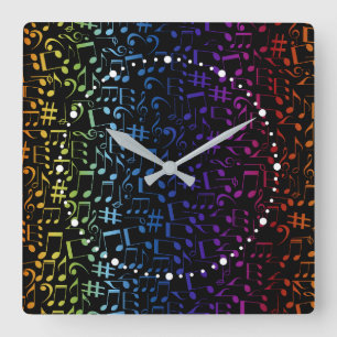 Dancing Colorful Music Notes Musician Music Lovers Square Wall Clock