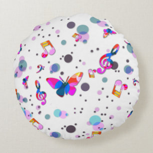 Dancing Colorful Music Round Pillow