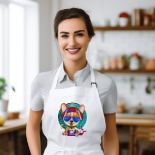 Dancing Corgi Kawaii Cute, Puppy Retro Party Long Apron