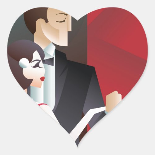 Dancing couple Art Deco geometric style poster Heart Sticker