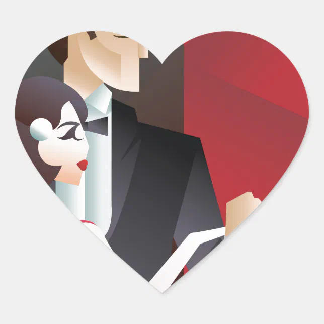 Dancing couple Art Deco geometric style poster Heart Sticker | Zazzle