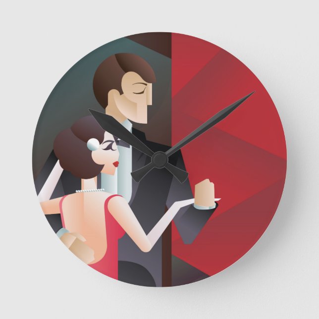 Dancing couple Art Deco geometric style poster Round Clock (Front)