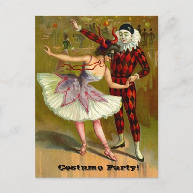 Dancing Couple Halloween Costume Party Invitation Postcard (Front)