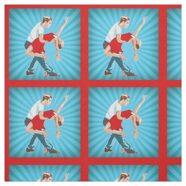 Dancing Couple Latin Salsa Disco Dance Fabric (Swatch)