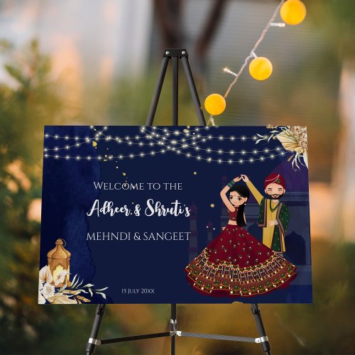 Dancing couple Mehndi and Sangeet welcome sign