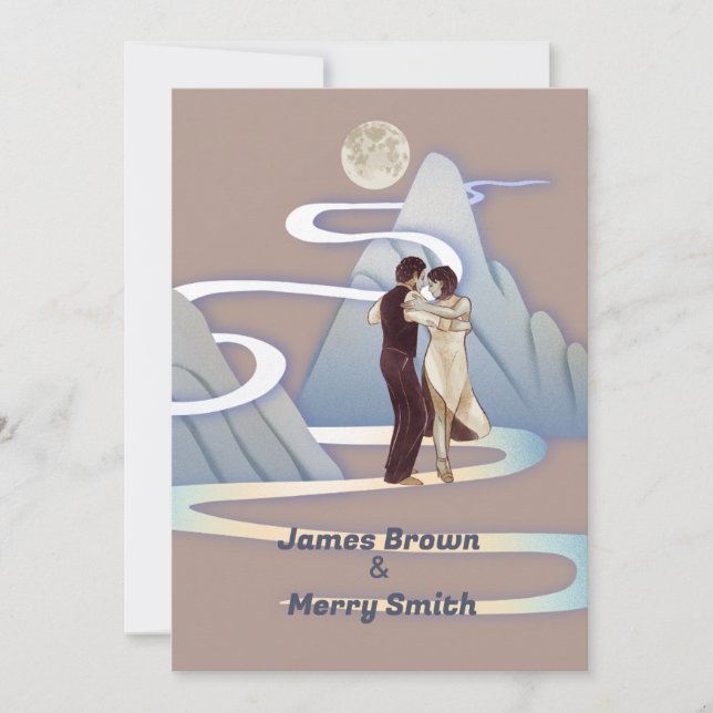 Dancing Couple Mountain Moon Road Intimate Wedding Invitation (Front)