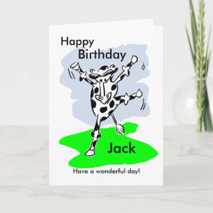 Dancing cow named birthday card add message inside