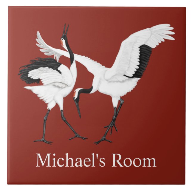 Dancing Cranes Ceramic Tile (Front)