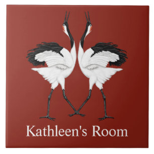 Dancing Cranes Room Plaque  Ceramic Tile