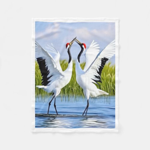 Dancing Cranes Sherpa Throw Fleece Blanket