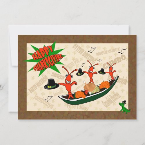 Dancing Crawfish Pilgrims Cajun Happy Thanksgiving Invitation