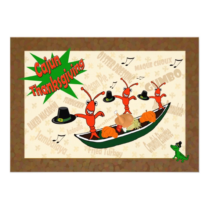 Dancing Crawfish Pilgrims Cajun Thanksgiving Custom Invitation