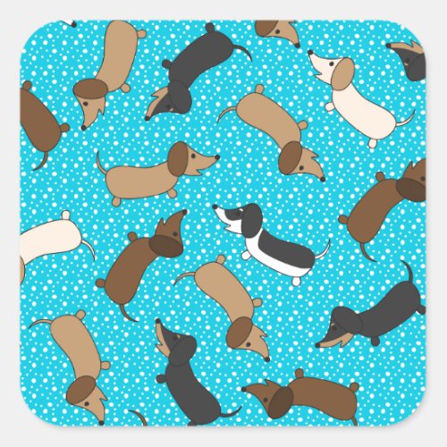 Dancing Dachshunds Teal Square Sticker