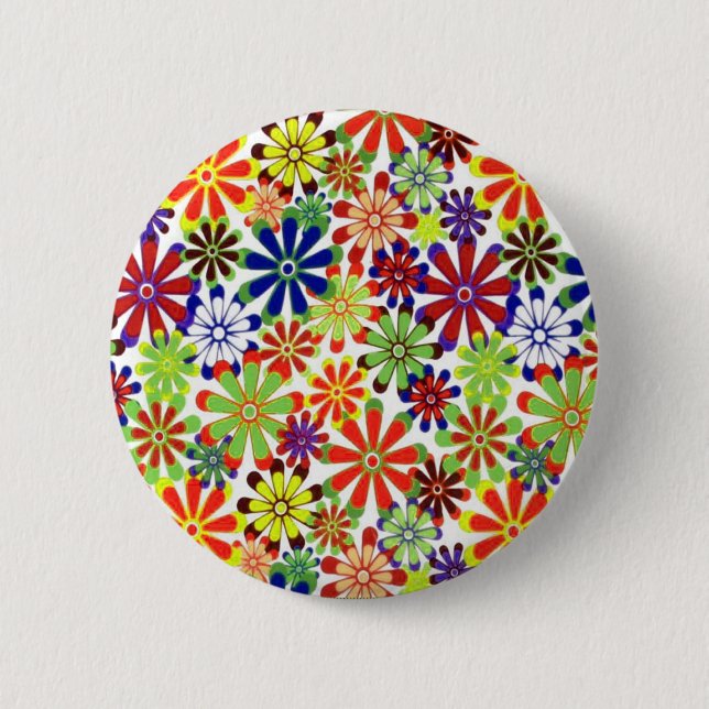 Dancing Daisies Retro Design Pinback Button (Front)