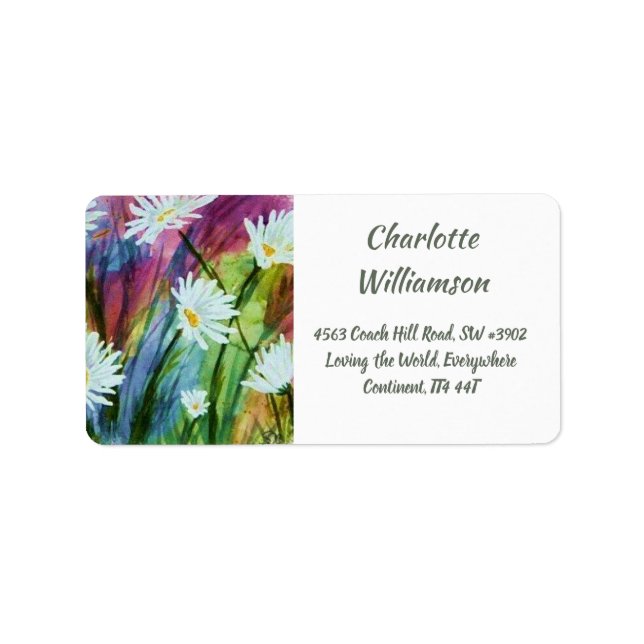 Dancing Daisy Flowers in Watercolor Address Label (Front)