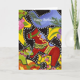 Dancing Dala Horses Birthday Card