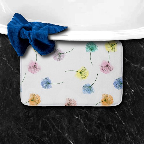 Dancing Dandelions  Watercolor Floral Pattern Bath Mat