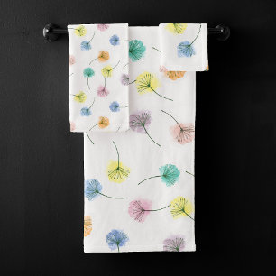 Dancing Dandelions Watercolor Floral Pattern Bath Towel Set