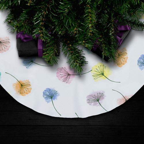 Dancing Dandelions  Watercolor Floral Pattern Brushed Polyester Tree Skirt