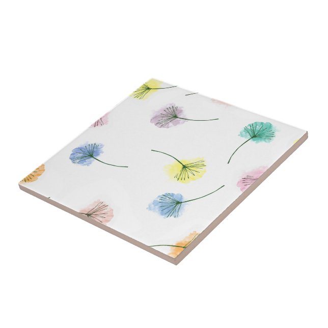 Dancing Dandelions | Watercolor Floral Pattern Ceramic Tile (Side)