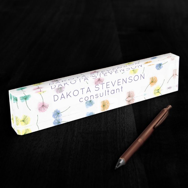 Dancing Dandelions | Watercolor Floral Pattern Desk Name Plate (Creator Uploaded)