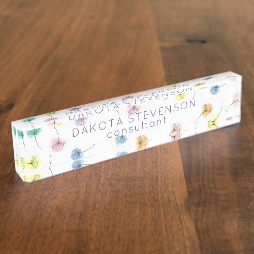 Dancing Dandelions  Watercolor Floral Pattern Desk Name Plate