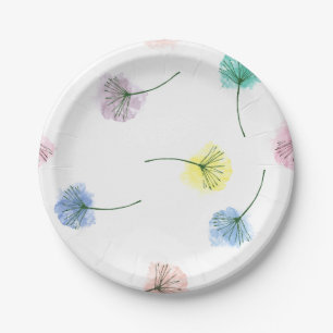 Dancing Dandelions Watercolor Floral Pattern Paper Plates