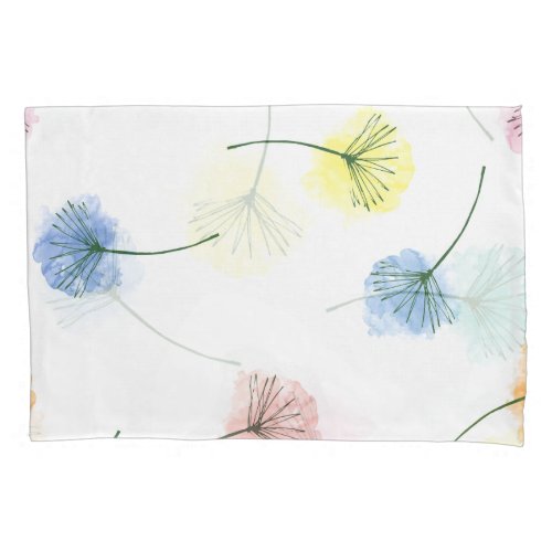 Dancing Dandelions  Watercolor Floral Pattern Pillow Case