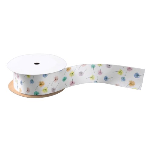 Dancing Dandelions  Watercolor Floral Pattern Satin Ribbon