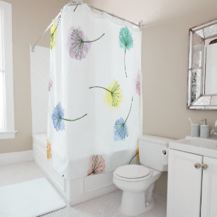 Dancing Dandelions Watercolor Floral Pattern Shower Curtain