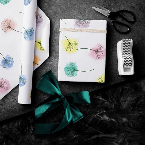 Dancing Dandelions  Watercolor Floral Pattern Wrapping Paper